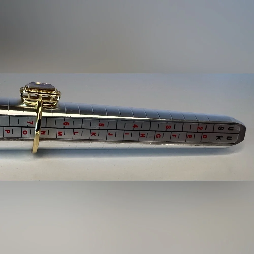 NWOT Gold Tone Ring with Pale Pink Stone Surrounded by Rhinestone Accent - Picture 7 of 7
